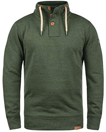 !Solid SDTripTroyer Herren Sweatshirt Troyer Pullover mit Stehkragen Knopfverschluss Reißverschluss Kordelzug Rippbündchen Baumwollmischung Regular fit, Größe:S, Farbe:Climb Ivy Melange (8785)