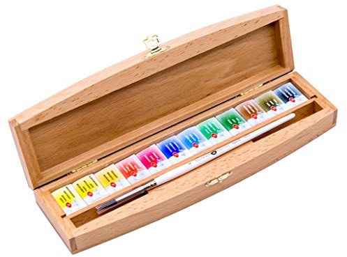 White Nights 80105 - Aquarellfarbe, 12-er Holzkasten, intensive Leuchtkraft und hohe Lichtbeständigkeit