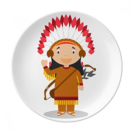 Autochtones Tribe USA Dessin animé décoratifs en porcelaine Assiette à dessert 20,3 cm dîner Maison Cadeau
