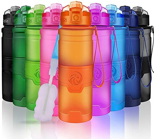 ZORRI Bottiglia d'Acqua Sportiva - 500ml/17oz Borraccia Sportiva, a Prova di perdite, Riutilizzabile Senza BPA tritan plastica Detox Bottiglie Acqua per Palestra, Sport, Yoga,la Corsa, Viaggio