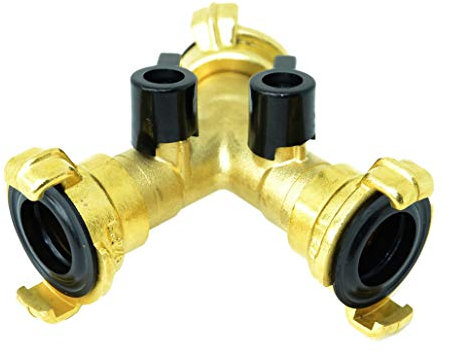 Unbekannt Klauenkupplung Y - Verteiler mit Kupplungen und Absperrhahn Messing Zweiwege Verteiler