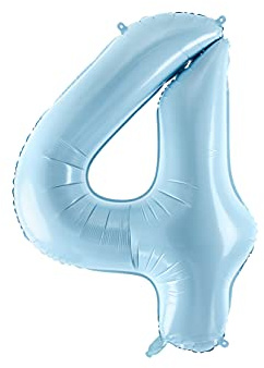 PartyDeco Folienballon Nummer 4 Hellblau-Geburtstag Hochzeit Jahrestag Folienballon Nummer 4- Hellblau Größe ca. 86 cm Geburtstag Hochzeit Verlobung Silvesterparty Folienballon Hel Deko Geburtstag