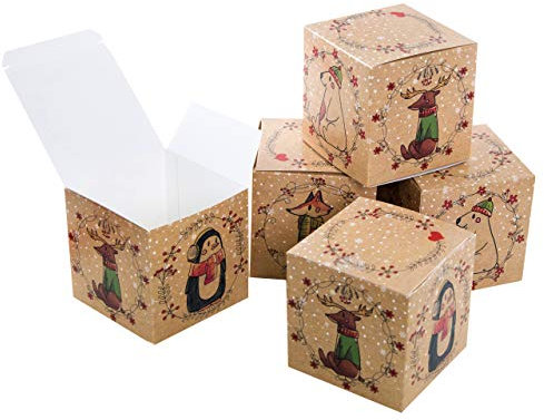 Logbuch-Verlag 5 kleine Schachteln Weihnachten Tiere Geschenkschachtel 10 x 10 cm mini Verpackung Kinder Kunden Mitarbeiter Weihnachtsschachtel