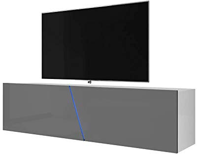 Selsey ALAMARA – TV-Lowboard Hängend mit LED-Beleuchtung 160cm (Weiß Matt/Grau Hochglanz)