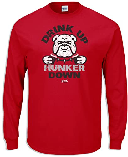 Georgia Football Fans Drink Up Hunker Down T-Shirt Rot (S-5X) (langärmlig, klein)