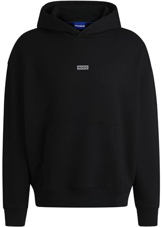 HUGO Men's Nazardo Loose-Fit Hoodie in Cotton Terry with Logo Details, black, XS