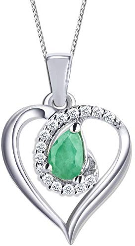FANTASTIC NAILS COSMETIC COLLECTIONS Damen Herzkette mit Herz Anhänger 925 Sterling Silber Zirkonia echter Edelstein Kette Frauen (Grüner Smaragd K916+V12, 50)
