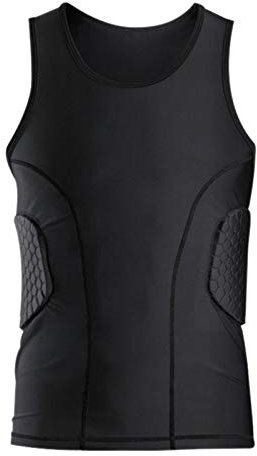 Gaetooely Herren Rippenschutz gepolsterte Weste Kompressionsshirt Trainingsweste mit 3 Pads für Fußball, Fußball, Basketball, Hockey, Schutzausrüstung, Größe L