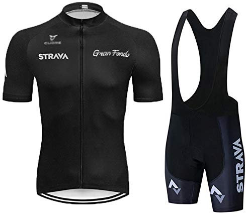 Radtrikot Set Herren Fahrrad Trikot Kurzarm Radhose mit 9D Sitzpolster, Atmungsaktiv Fahrrad Anzug für Radfahren MTB Jogging (Black,M)