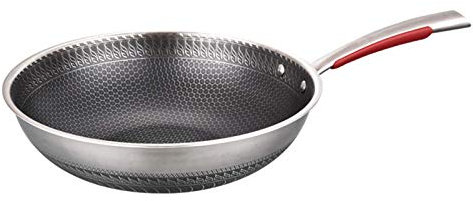 Edelstahl-Wokpfanne mit Wabenstruktur, 33 cm, mit Deckel für Induktionsherde, Gasherde, elektrische Keramikheizungen, Halogenofen (Größe: ohne Abdeckung)