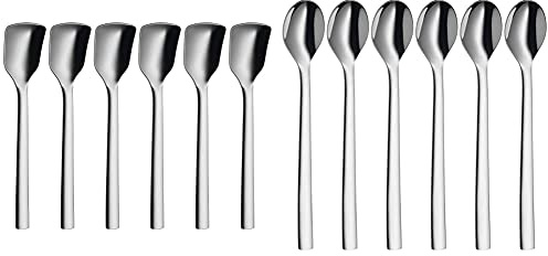 WMF Nuova Eislöffel Set, 6-teilig, Eisschaufel, spülmaschinengeeignet, L 14 cm & Nuova Latte Macchiato Löffel Set 6-teilig, Lange Löffel 19 cm, Joghurtlöffel, Cromargan Edelstahl poliert