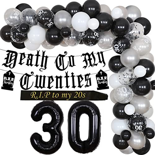 Death to My Twenties Dekoration zum 30. Geburtstag Schwarz – Rip to My 20s Geburtstagsschärpe Gothic Brief Banner Luftballons Beerdigung für meine Jugend Dekoration zum 30. Geburtstag Lustig