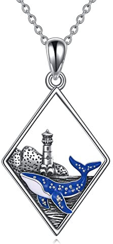 YAFEINI Wal Halskette Damen Sterling Silber Ozean Ketten Leuchtturm Schmuck Wal Geschenk für Mädchen Herren