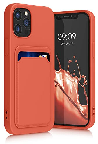 kwmobile Case Compatible with Apple iPhone 12 / iPhone 12 Pro Case - TPU Phone Cover with Credit Card Holder - Coral