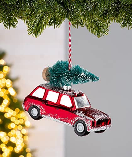GILDE Hängender Baumschmuck Glas Baumkugel Auto mit Tannenbaum Weihnachten