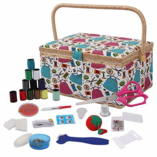 Nähkorb mit Nähen für Mädchen/Kinder/Anfänger, Farbstoff-Design, Nähset, Zubehör, großes Nähkästchen, Nähzubehör, Organizer und Aufbewahrung, tragbares Set, Stickbox, 31 x 23 x 17 cm