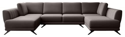 ALTDECOR Ecksofa in U-Form mit Schlaffunktion und Bettkasten mit Gasdruckfeder, Polstercouch Wohnlandschaft rückenecht gepolstert, ideal als Gästebett - LARC 362x191x90 cm Braun