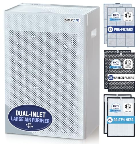 Smart Air SA600 Air Purifier - High Performance, Compact, Dual-Inlet, HEPA H13 & Carbon filters for Clean Air at 99.97% efficiency. Energy Efficient and Quiet