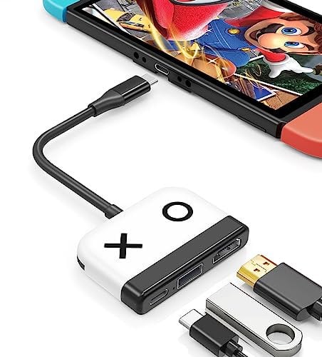 Tendak Adaptador USB C a HDMI para Nintendo Switch - 3 en 1 USB C Hub con Puerto de Carga PD, USB 3.0, Tipo C a HDMI Convertidor 4K TV Adaptador para Nintendo Switch/Switch OLED, MacBook Pro (Blanco)