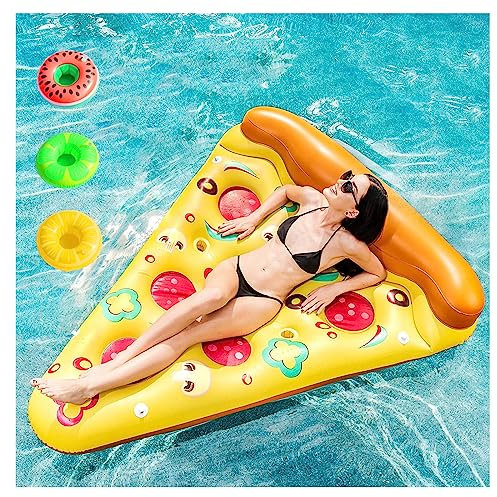 JUNZAI Pool HäNgematte, Pizza Wasser HäNgematte, Mit 3/6 GeträNkehaltern Wasser HäNgematte FüR Erwachsene Im Beach Pool,1PCS