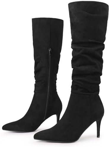 Allegra K Stivali alti al ginocchio da donna a punta con tacco a spillo, Nero , 40.5 EU