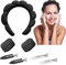 1 Fascia Capelli Donna in Spugna per il Trucco, 2 Polsini in Pile per Polso, 4 Fermagli per Capelli – Accessori per la Cura della Pelle, Lavaggio e Doccia (Nero)