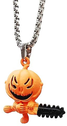 higyee Halloween Necklace,Gothic Pumpkin Necklace with Chainsaw | Bright Color Charm Necklace Ghost Long Chain Necklaces for Women Men