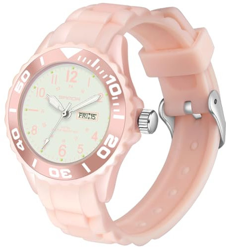 Kinderuhr Junge Armbanduhr Mit Leuchtenden Zeigern für Die Dunkelheit - Uhren für Jungs Und Mädchen 12 Jahre, Rosa