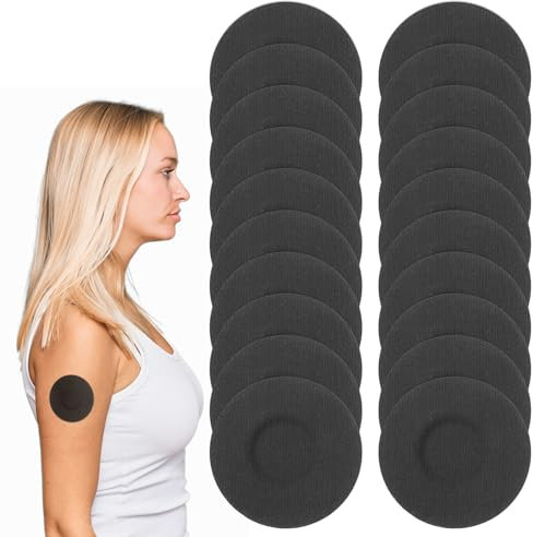 20 Pcs Black Libre 2 Sensor Covers Waterproof, CGM Sensor Patchs Compatible for Freestyle Libre 1/2/3 Sensor, Breathable Protector Without Glue Adhesive Patch for Swimming Sports
