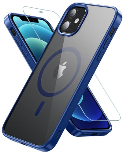 Kuaguozhe Coque pour iPhone 12/iPhone 12 Pro avec Verre Trempé, Magnétique Coque Compatible avec MagSafe, Antichoc Protection Etui Transparente Arrière Housse Case pour iPhone 12/iPhone 12 Pro (Bleu)
