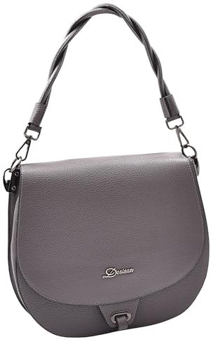 A6080 Damen-Schultertasche, hochwertiges Leder, mehrere Taschen, geflochtener Griff, Schultertasche, grau, Medium