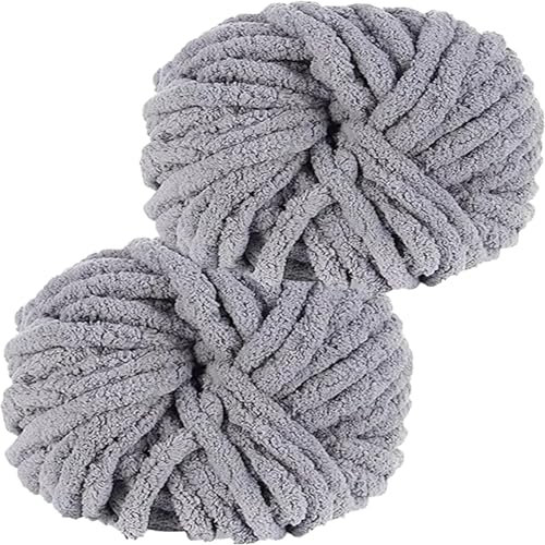 Hengrongshen Dicke Wolle 2 Stück 500g, Chunky Yarn für Armstricken, Häkeln von Decken, XXL Riesen Wolle zum Weben von Schals, Mützen, Haustier Nest - Grau