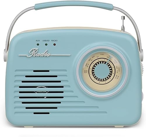 Setty Radio Retro 50's tragbarer kabelloser,FM-Radioempfang Retro Vintage Radio als Küchendeko mit USB SD- Card, Aux Funktion (Blau)