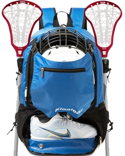 Kioqiear Lacrosse Tasche, extra große Sport-Lacrosse-Rucksacktasche für alle Lacrosse- oder Feldhockey-Ausrüstung, zwei Stockhalter und separates Schuhfach (Blau)
