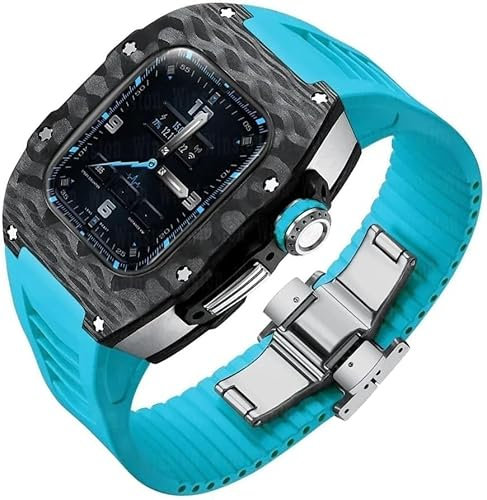 NEYENS 40mm 41mm Rm Style Luxury Carbon Fiber Case Rubber Watch Band Butterfly Clasp DIY Modification Kit,For Apple Watch Series 9/8/7 Series Watch Replacement Accessories, 41MM, Agate