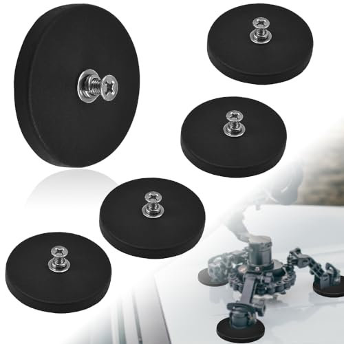 NAROSEBE 5 Stück Neodym Magnete Gummiert Magnetfuß Magnet M4 Gewinde Ø 43mm Gummiert Neodym Runde Magnete Starke Magnete mit Gewinde für Fahrzeuge Lampen Instrumente und Geräte