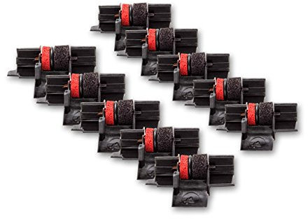 vhbw 10x Farbrolle, Farbwalze Schwarz Rot kompatibel mit Rebell Print 120 Taschenrechner, Registrierkasse