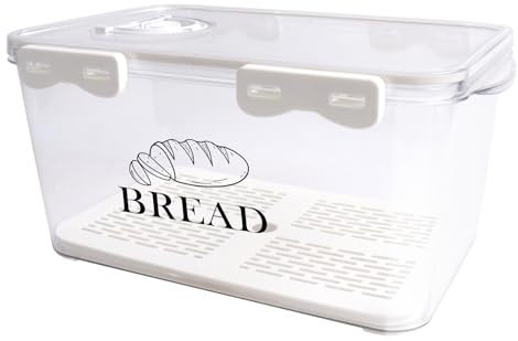 Xbopetda Bread Storage Container, Plastic Bread Box BPA-Free, Bread Bin for Kitchen Counter Airtight, Time Recording Bread Container with Lid, Bread Storage for Homemade Bread Bagel Rolls Loaf (Clear)