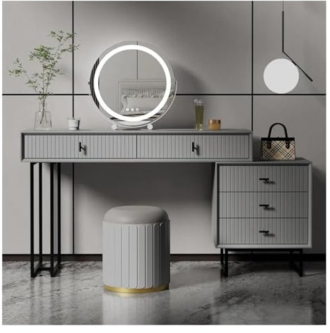 Schminktisch，Großer Frisiertisch mit Schubladen, Frisiertisch-Set mit beweglicher Kommode mit 3 Schubladen, moderner Frisiertisch für Schlafzimmer, Frisierkommode