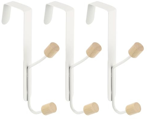 sourcing map Over The Door Hooks,5packs Double Hooks, Wooden Door Hangers Hooks Towel Organizer for Bedroom, Bathroom, Kitchen