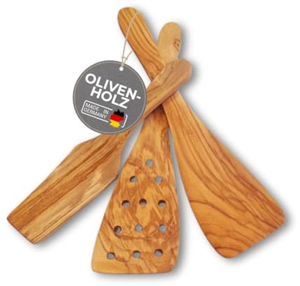 TOPANBIETER 999 Lot de 3 spatules en bois d'olivier de qualité supérieure, fabriquées en UE, ustensiles de cuisine durables, en bois d'olive, faciles d'entretien et durables (6097000)