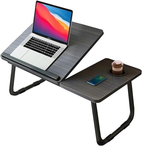 Efforias Black Laptop Tray Desk with Foldable Legs & Cup Holder Portable Bed Side Adjustable Laptop Table