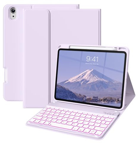 BQDIYOO Keyboard Case for iPad 11th Genration A16 2025/iPad 10th Generation 2022(11/10.9 inch), 7 Color Backlit Keyboard, Detachable with Pencil Holder, iPad 11/10 Gen Case Auto Sleep/Wake, Purple