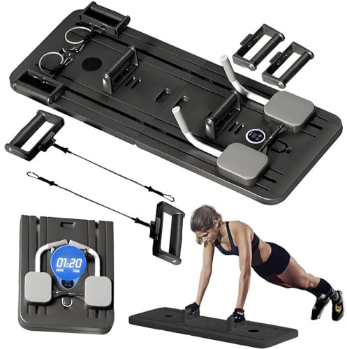 RIDEONMOP Pilates-Board, Pilates-Reformer-Set für zu Hause, Schiebebrett für komplette Körperformung und integrierte Workouts, Schwarz