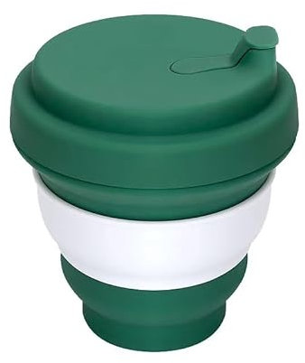 HIVIEWS Faltbare Becher für Reisen, wiederverwendbarer Campingbecher mit Mini-Etui, Camping-Silikonbecher, zusammenklappbarer Kaffeebecher mit Deckel, perfekt für Rucksackreisen, Wandern, 340 ml