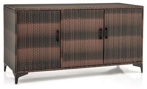 GIANTEX Wicker Gartenschrank aus Rattan mit 3 Türen und abnehmbaren Regalen, wasserdichter Outdoor-Schrank für Kissen, Pool-Spielzeug, Gartengeräte (braun)