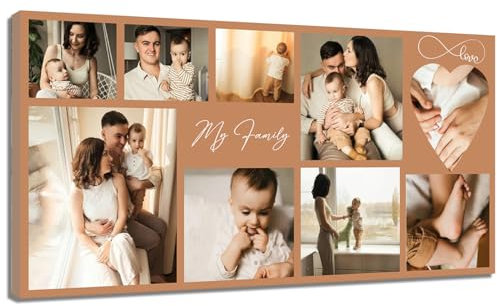 ZQQART Collage Bilderrahmen für die Wand Leinwanddrucke mit Ihren Fotos Gemälde individuell personalisierte Fotogeschenke für Haustiere Familie Baby Hochzeit(25x50cm)