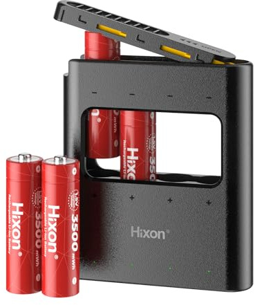 Hixon Wiederaufladbarer AA Li-Ion Akku, Lithium AA ACCU 1,5V 3500mWh, 4 Pack Wiederaufladbare AA Lithium Akkus mit Ultradünnem Ladegerät