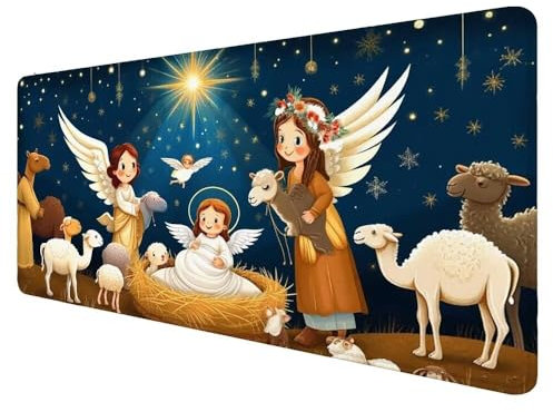 Tapis de Souris Gamer Ange Tapis de Souris XXL 1000x500x3mm Tapis Souris Mignon Mperméable Tapis de Bureau Base en Caoutchouc Antidérapante Tapis de Souris, Tapis Clavier Maison Fourniture Bureau D-95