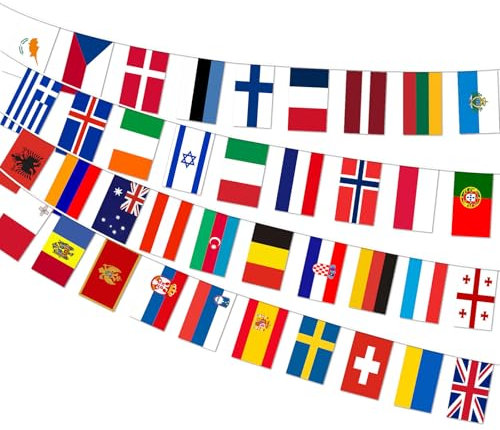 Eurovision 2026 Bunting, 39FT Eurovision Party Decorations Bunting Banner, Waterproof European Flag Bunting for Indoor Outdoor Garden Bar Restaurant, Football Decor